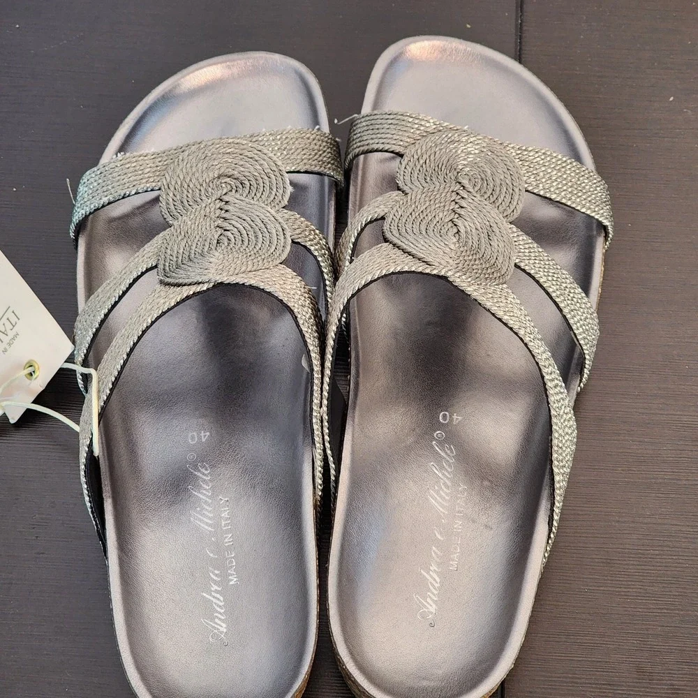 Andrea Michele Sandals Silver Women's 40 Made In Italy Style 24910 Cork Bling‎